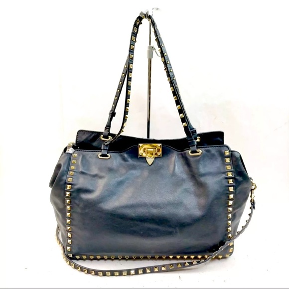 AUTH Valentino Garavani Black Medium Rockstud Tote - Picture 3 of 11